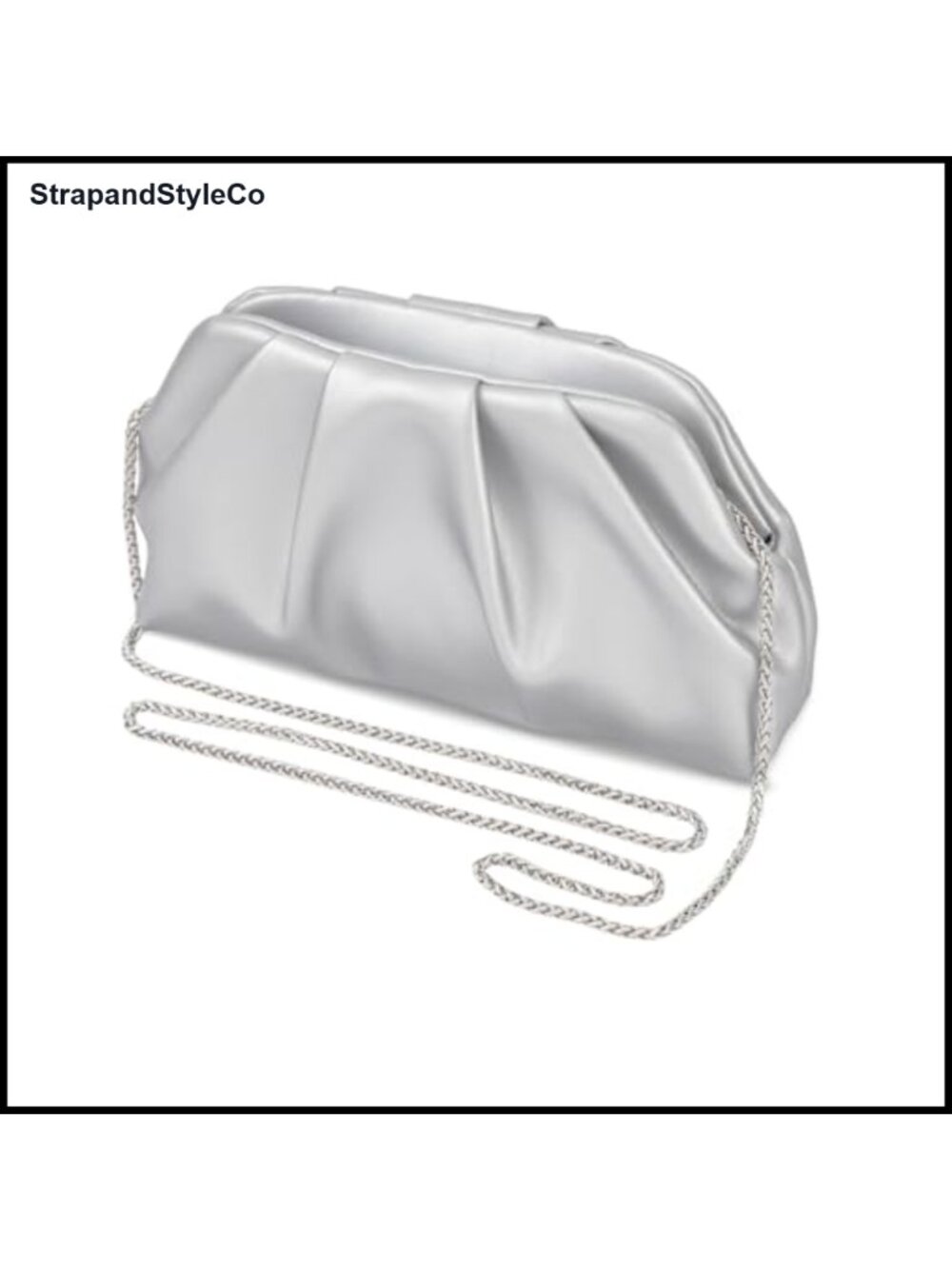 Pleated Vegan Leather Evening Clutch Zip Chain Shoulder Bag